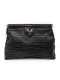 Mario Valentino Black Logo Embossed Clutch | Silver Hardware
