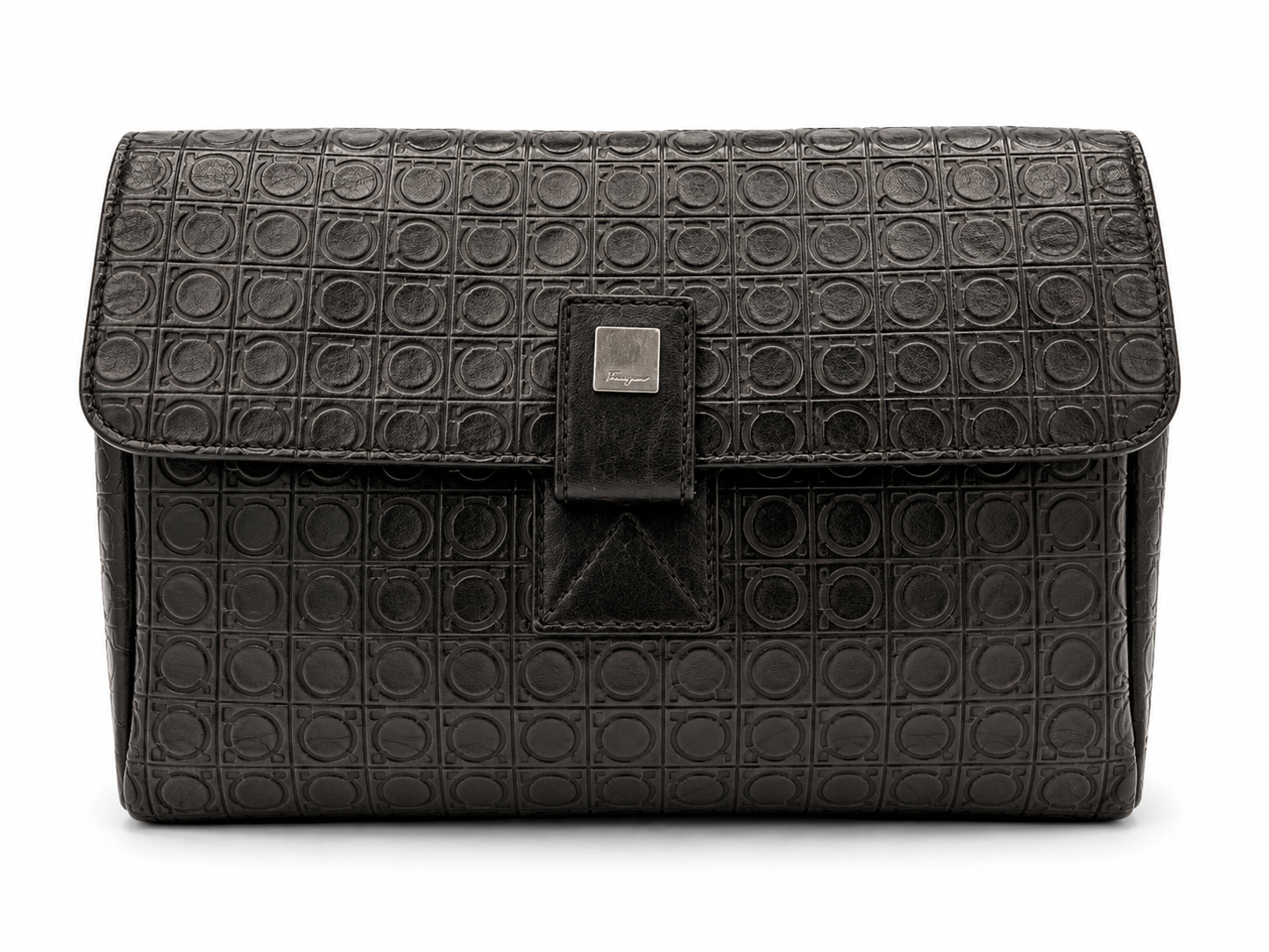 Salvatore Ferragamo Gancini Black Monogram Canvas Wristlet Clutch