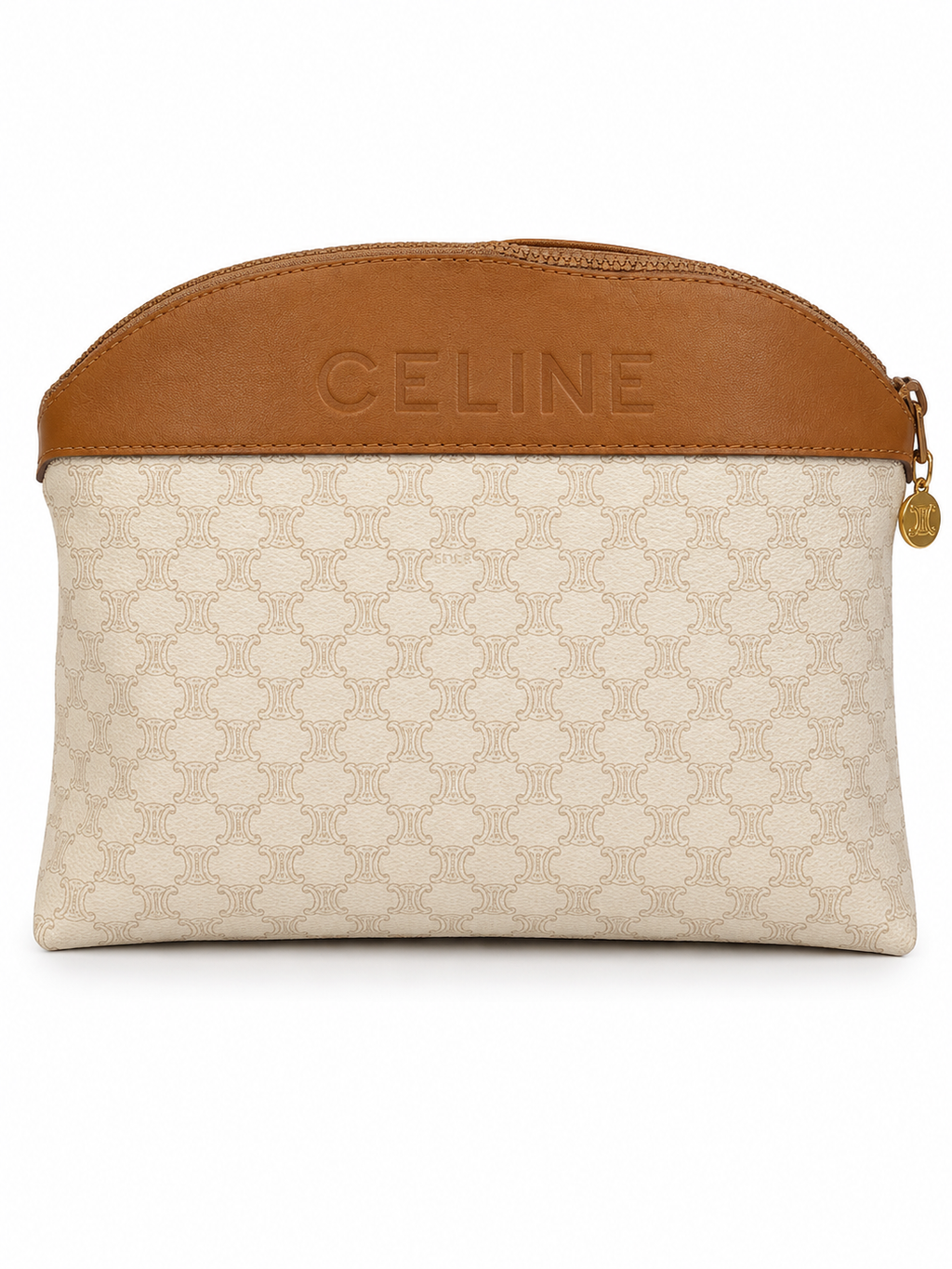Celine Macadam Travel Cosmetic Pouch / Clutch – Ivory & Tan