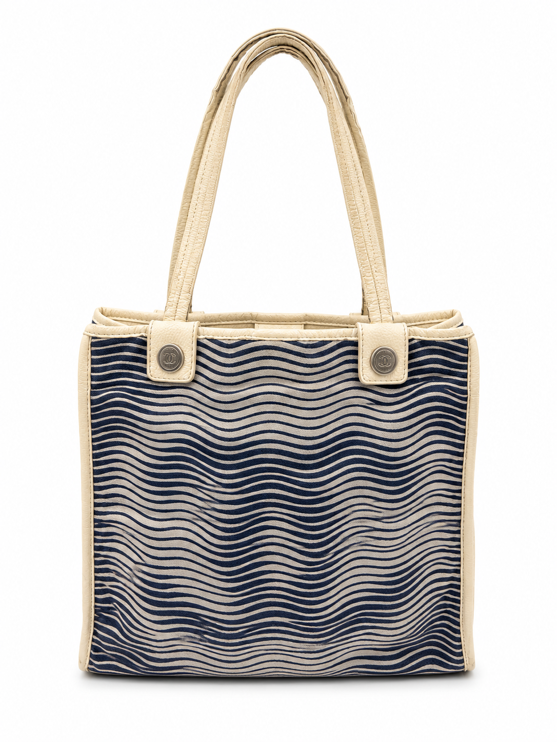 Chanel Wavy Canvas Tote – Blue & White - Silver CC Hardware