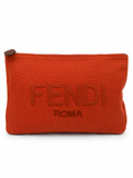 Fendi Roma Embroidered Logo Canvas Clutch