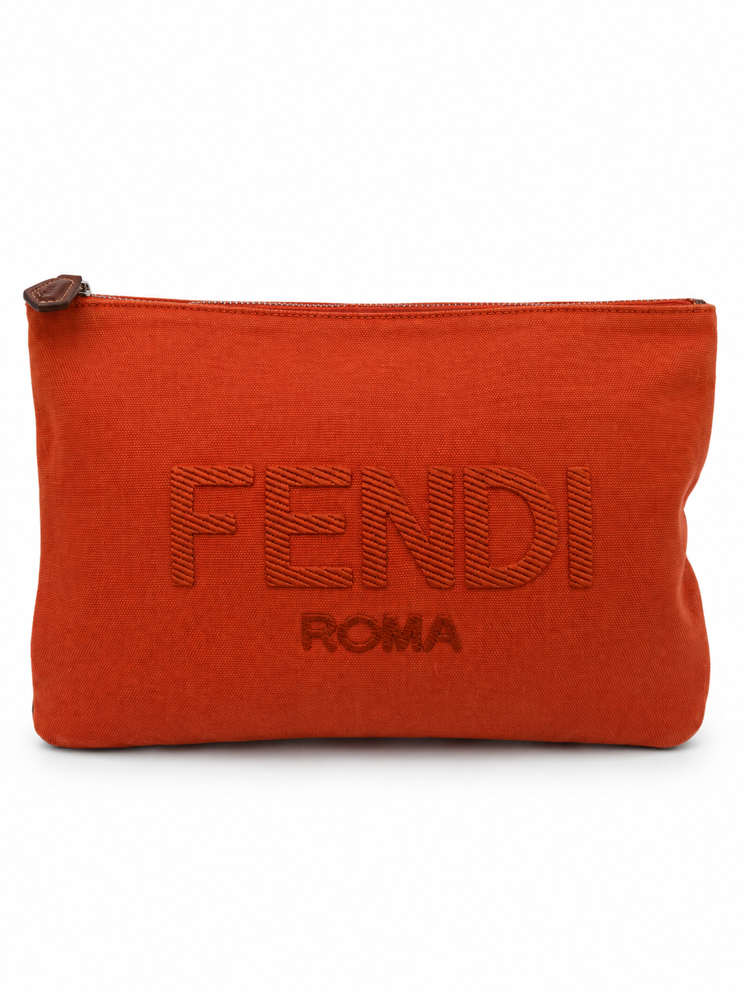 Fendi Roma Embroidered Logo Canvas Clutch