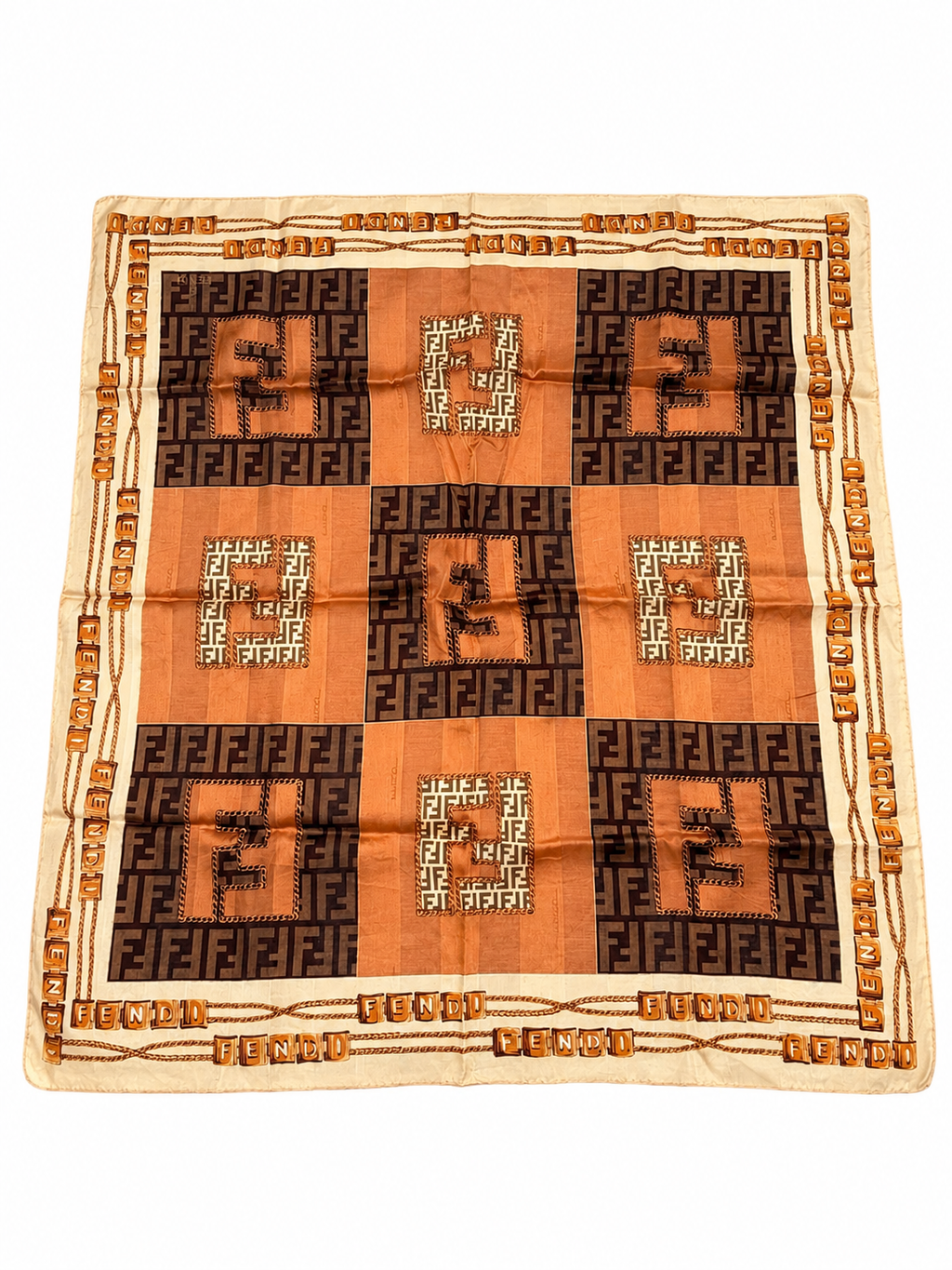 Fendi FF Logo Patchwork Scarf – Brown & Caramel