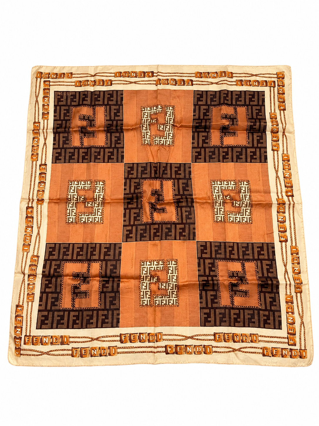 Fendi FF Logo Patchwork Scarf – Brown & Caramel