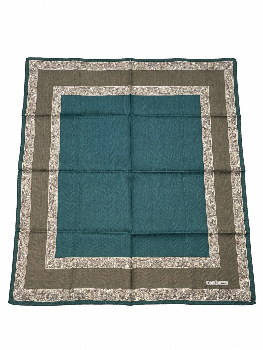 Celine Paris Green & Taupe Border Scarf