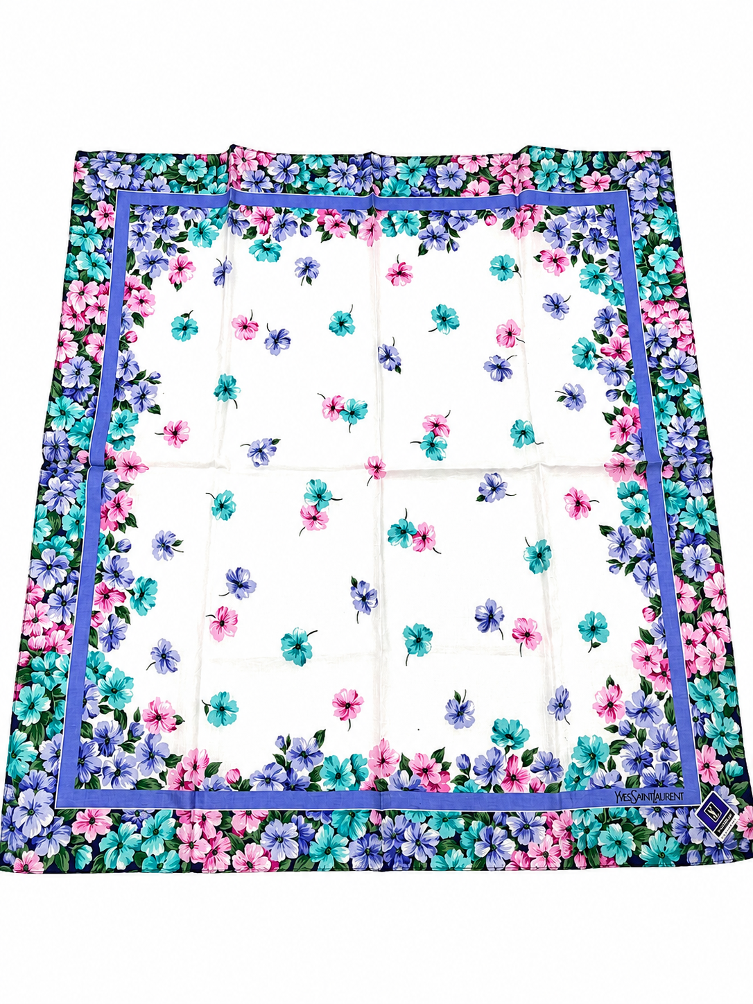 Yves Saint Laurent Floral Scarf – With Tags (Blue)