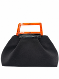 Balenciaga Black Pleated Handbag with Orange Lucite Handle