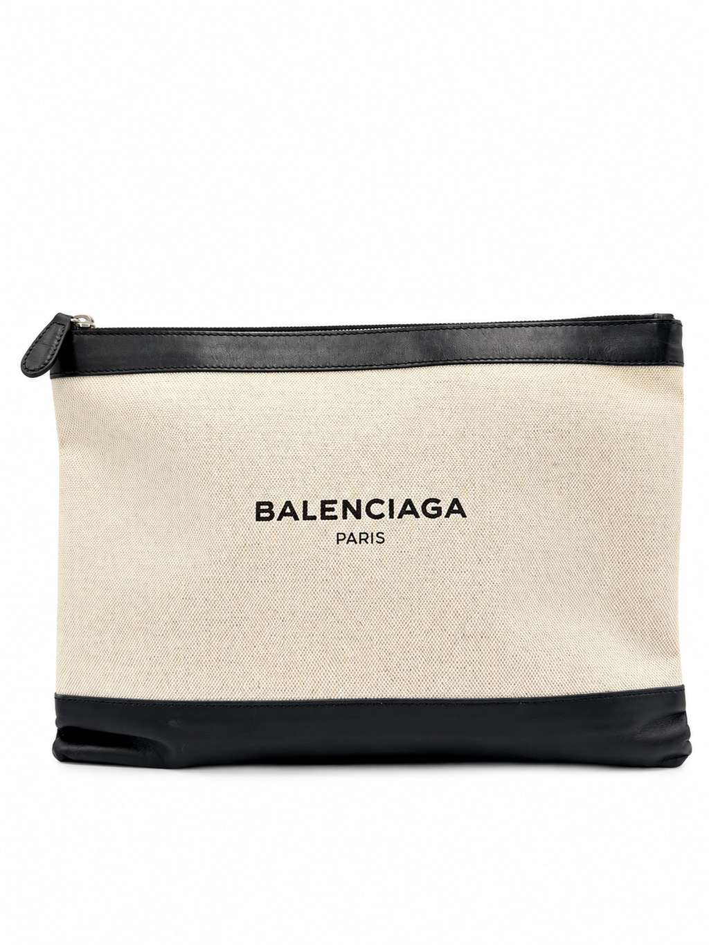 Balenciaga Paris Canvas & Black Leather Logo Clutch Pouch