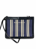 Balenciaga Navy Striped Canvas Crossbody Clutch Bag