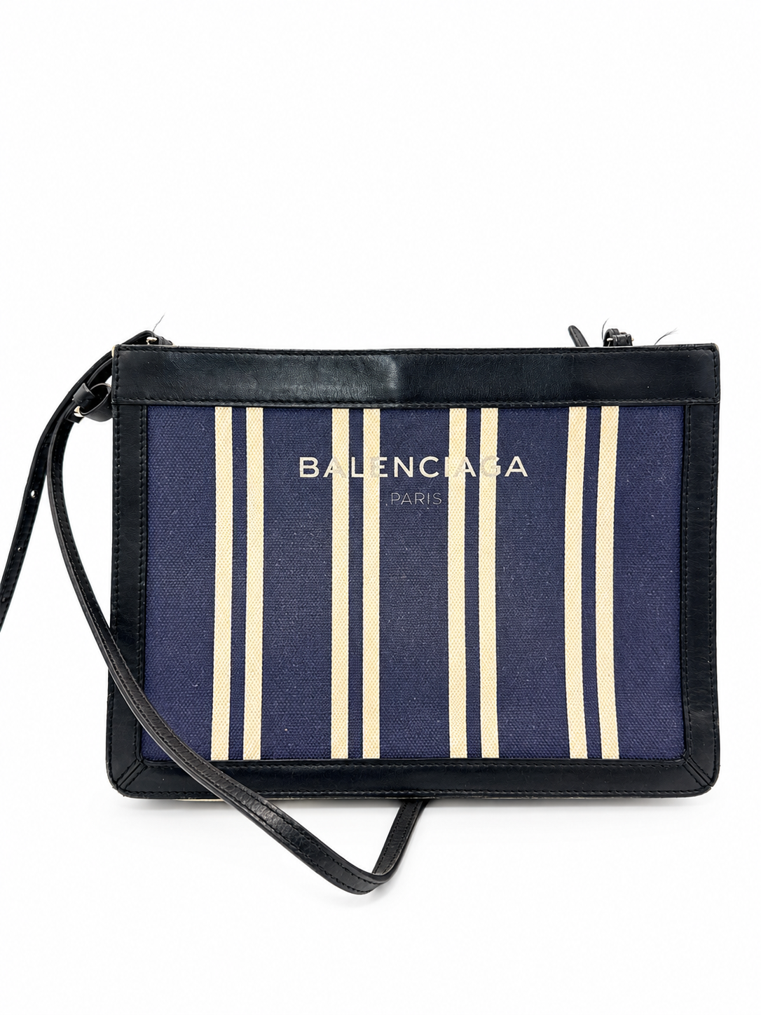 Balenciaga Navy Striped Canvas Crossbody Clutch Bag