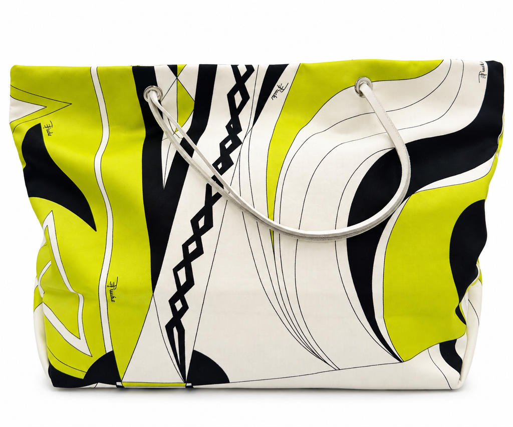 Emilio Pucci Signature Print Large Tote – Lime Green / Black / White