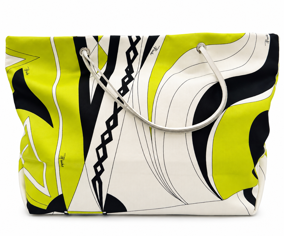 Emilio Pucci Signature Print Large Tote – Lime Green / Black / White