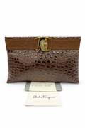 Salvatore Ferragamo Croc Embossed Gancini Clutch
