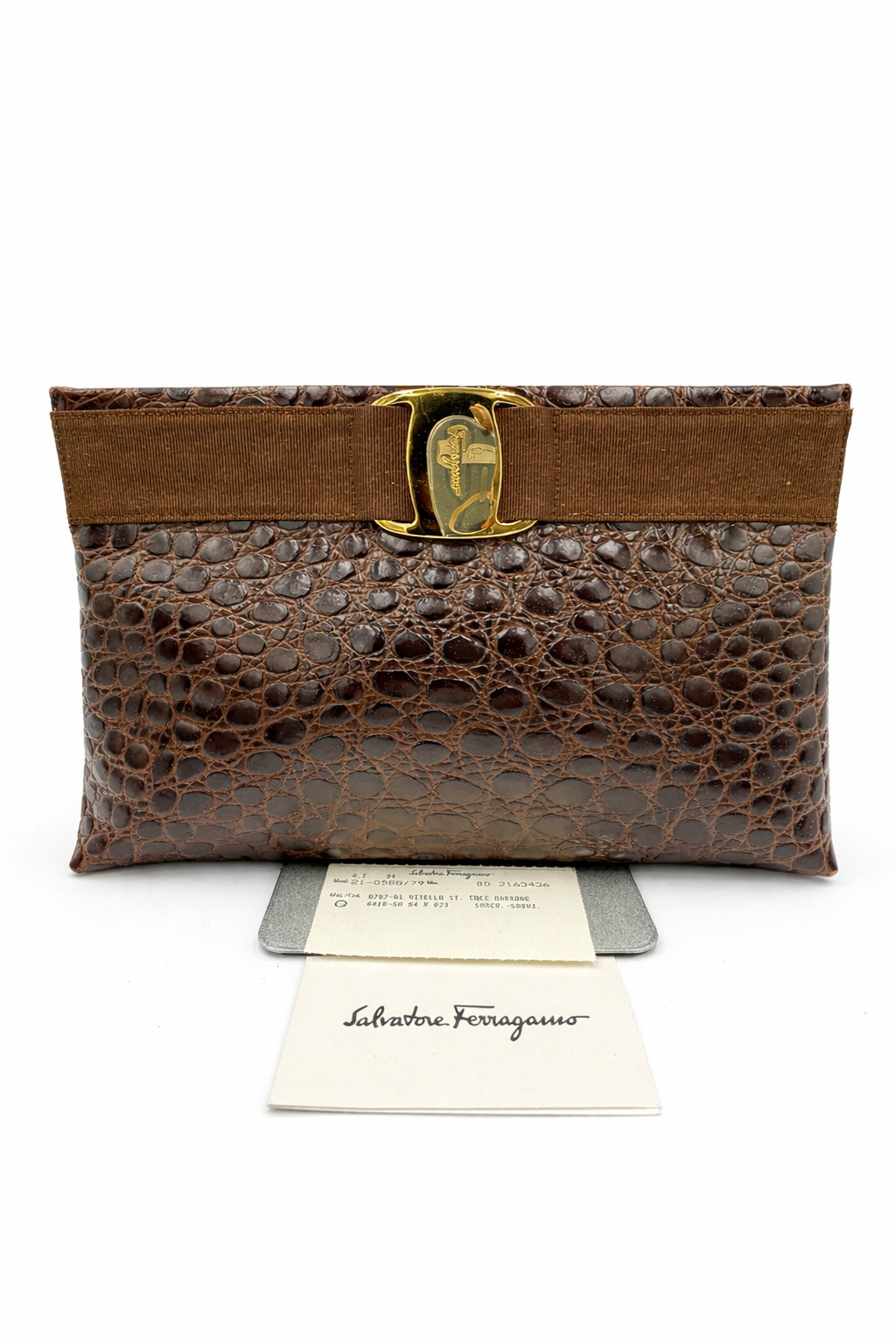Salvatore Ferragamo Croc Embossed Gancini Clutch