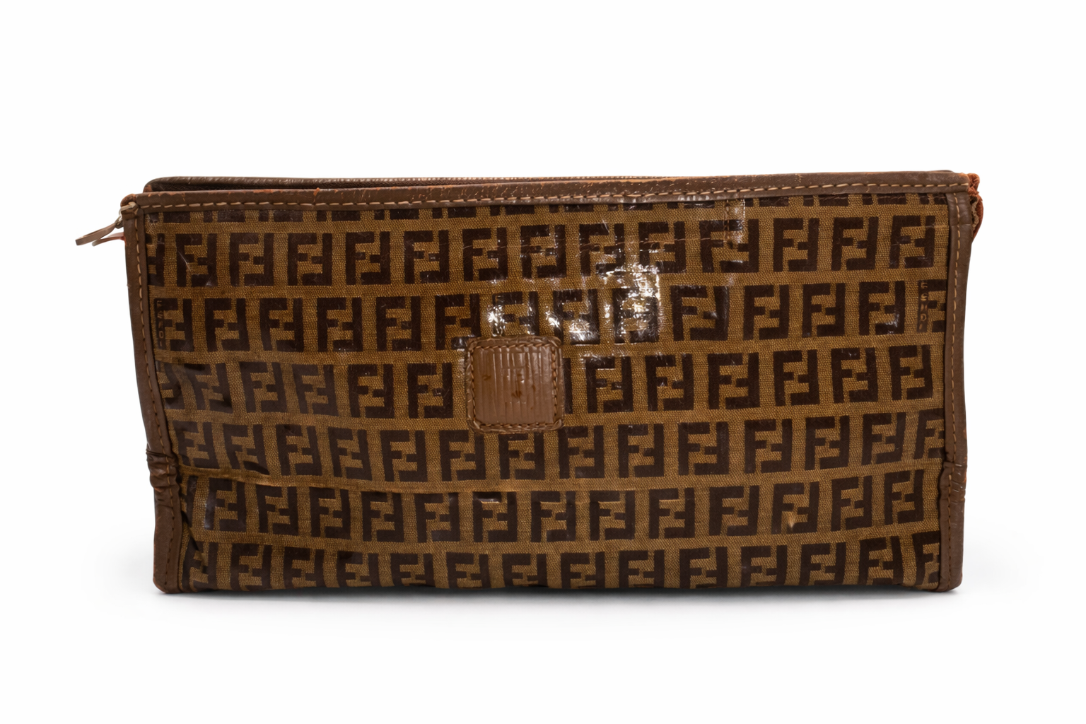 FENDI Vintage Zucca Logo Clutch – Brown Coated Canvas