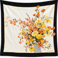 Christian Dior Floral Silk Scarf – Ivory, Black, Yellow & Orange