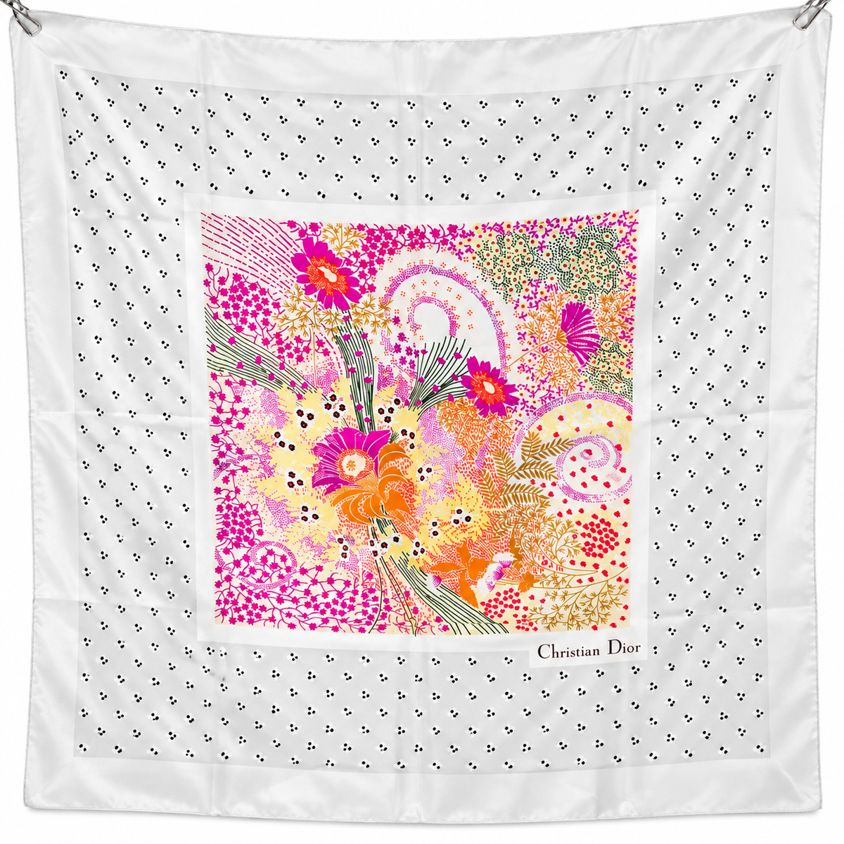 Christian Dior Floral Silk Scarf – Pink, Orange & Yellow