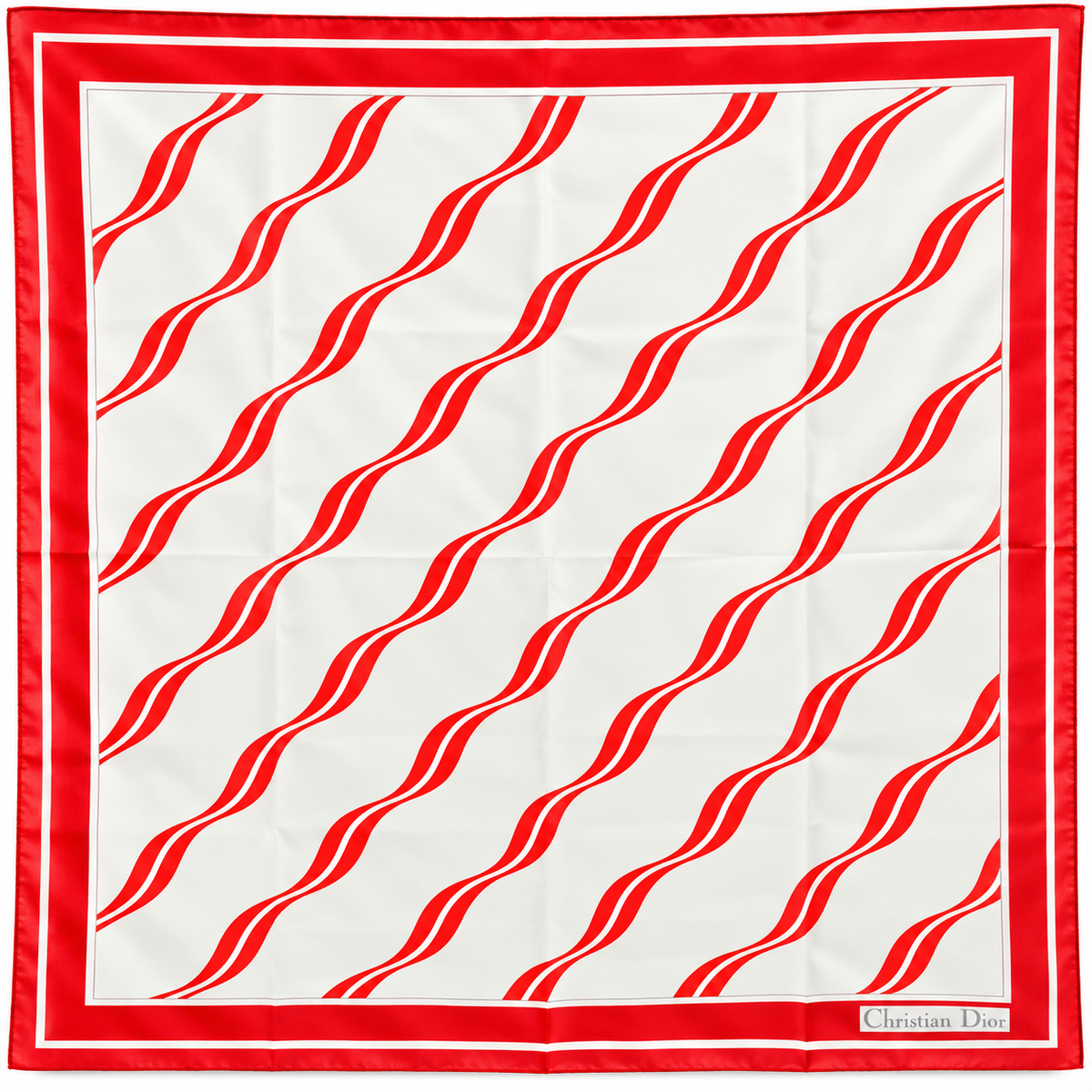 Christian Dior Silk Scarf – Red & White Wave Print