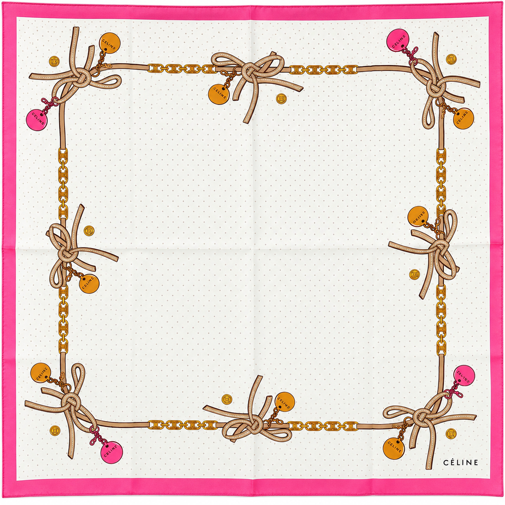 Celine Silk Scarf – Pink Bow & Charm Print - New with Tags