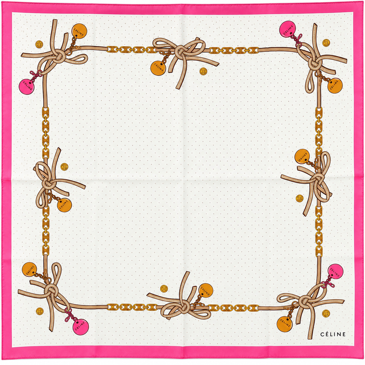 Celine Silk Scarf – Pink Bow & Charm Print - New with Tags