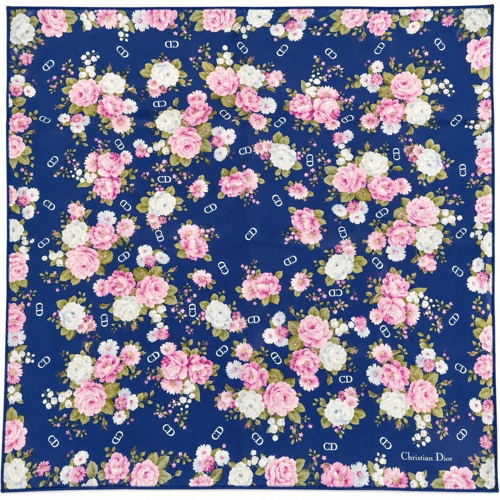 Christian Dior Floral CD Scarf – Blue & Pink