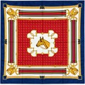 Celine Equestrian Horse Silk Scarf – Navy, Red & Gold