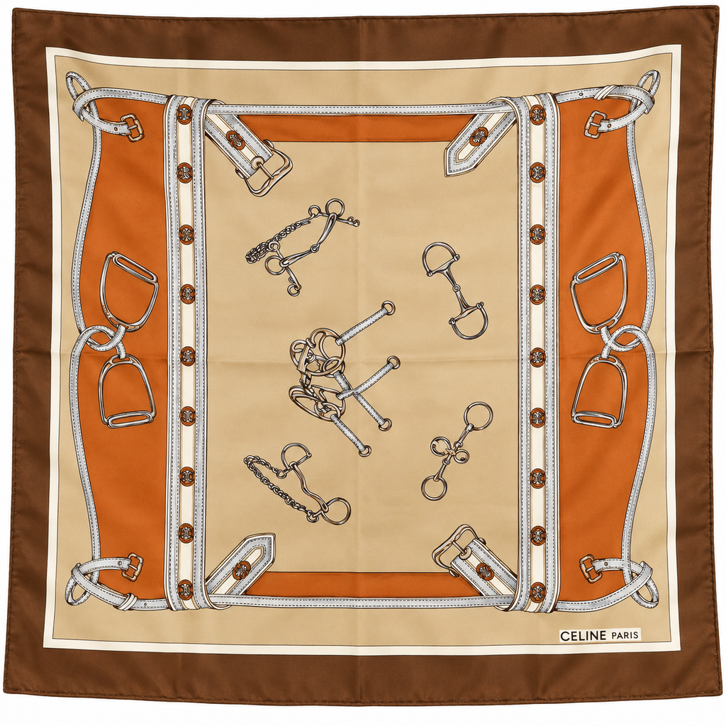Celine Paris Equestrian Silk Scarf – Brown & Tan