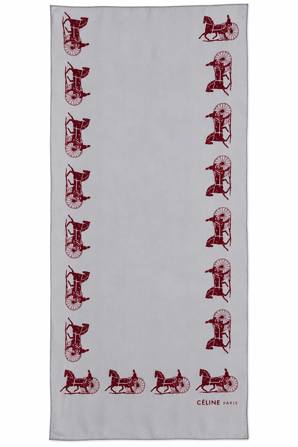 Celine Paris Carriage Silk Scarf – Gray & Burgundy