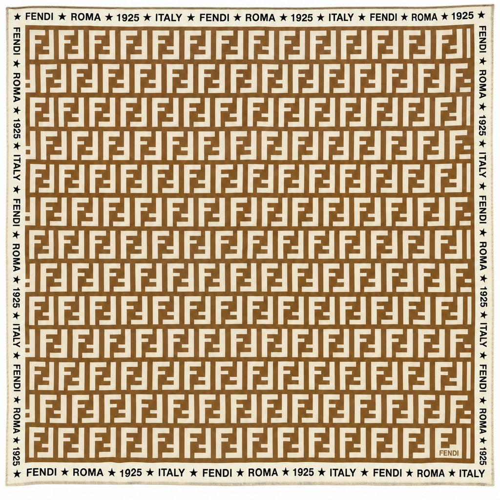 Fendi FF Zucca Monogram Silk Scarf – Brown & Ivory