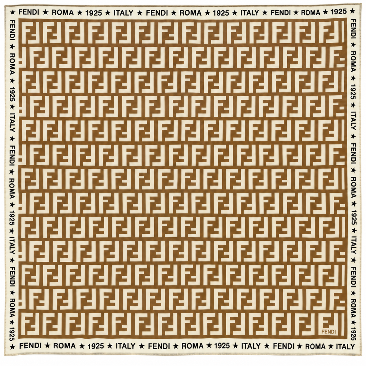 Fendi FF Zucca Monogram Silk Scarf – Brown & Ivory