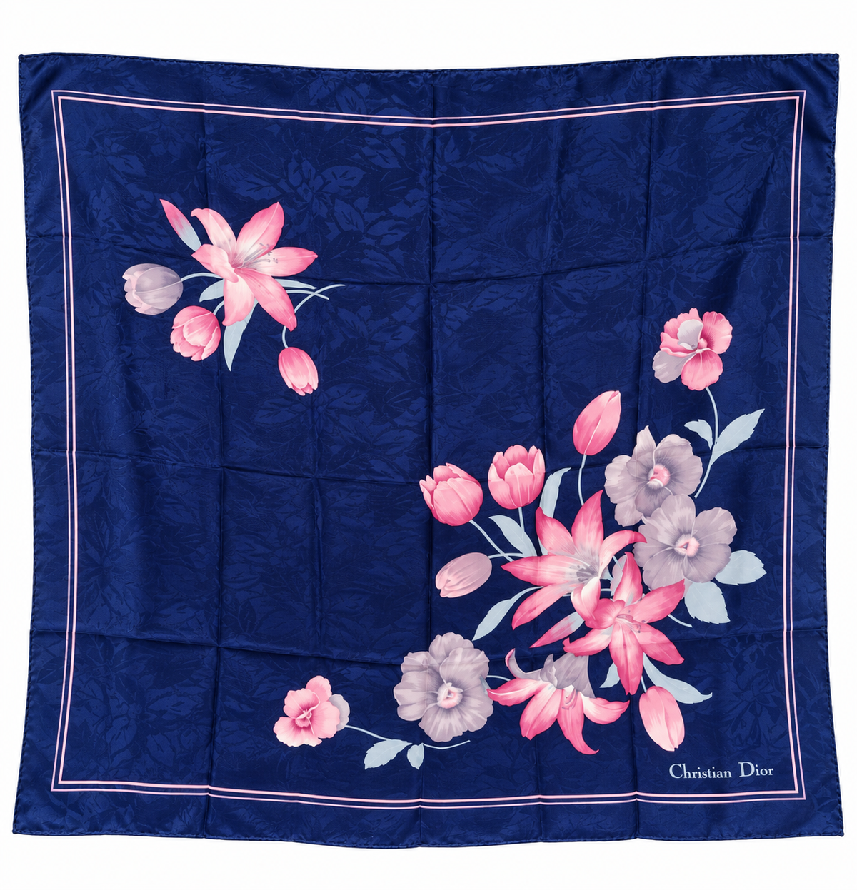 Christian Dior Navy Floral Silk Scarf