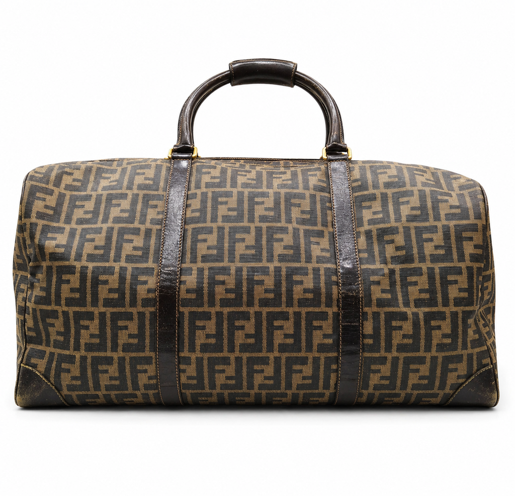 Fendi Vintage Zucca Boston Bag - Dark Brown Leather Trim