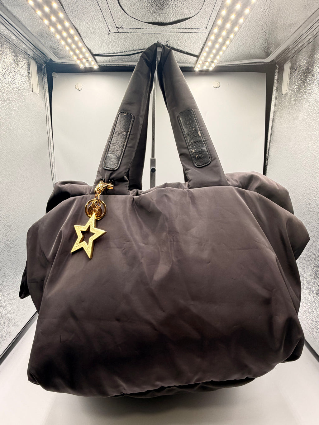 See by Chloé Black Puffer Tote Bag with Gold Star Charm – TheLuxeSource