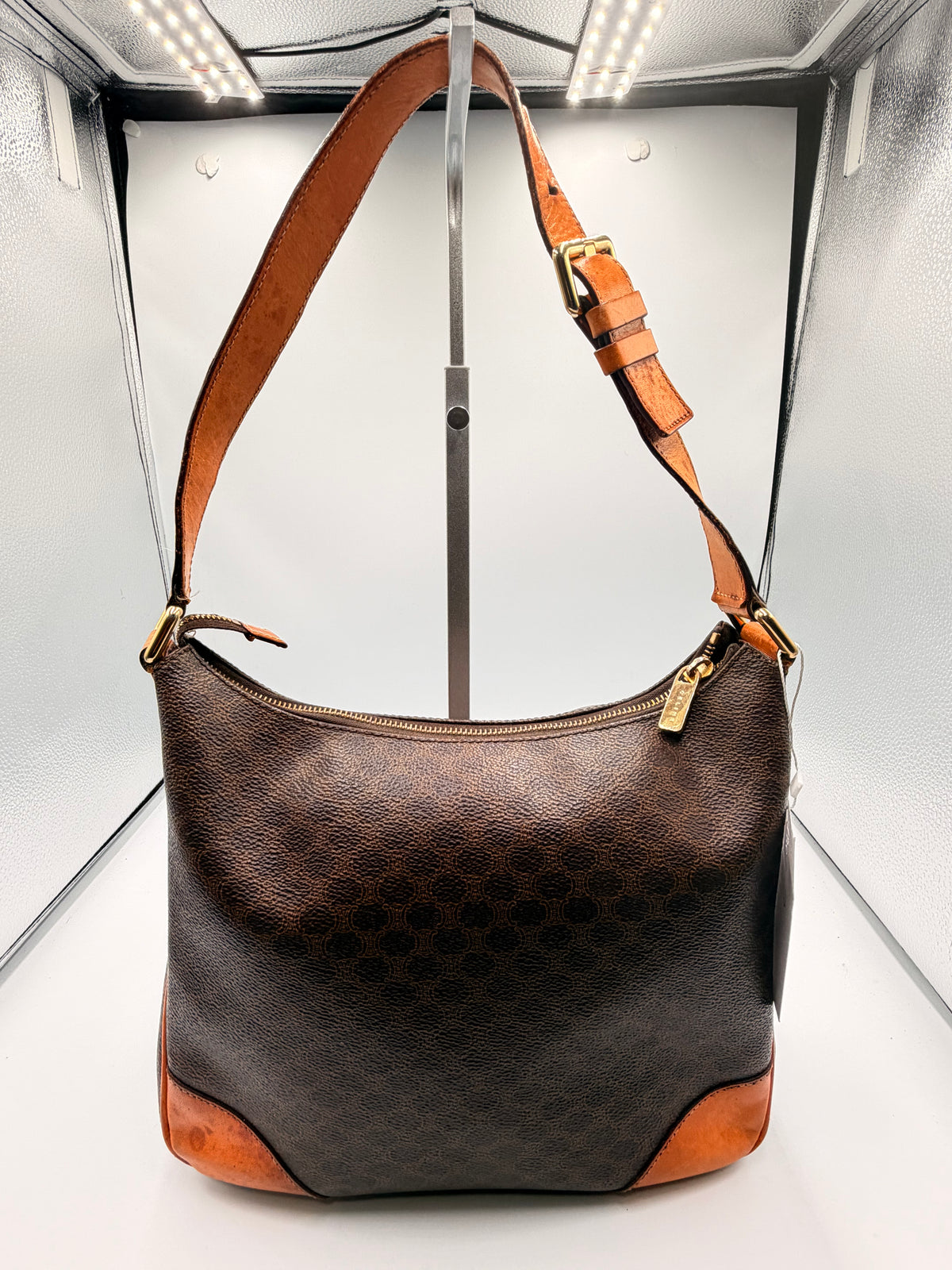 Celine Macadam Brown Leather Shoulder Bag