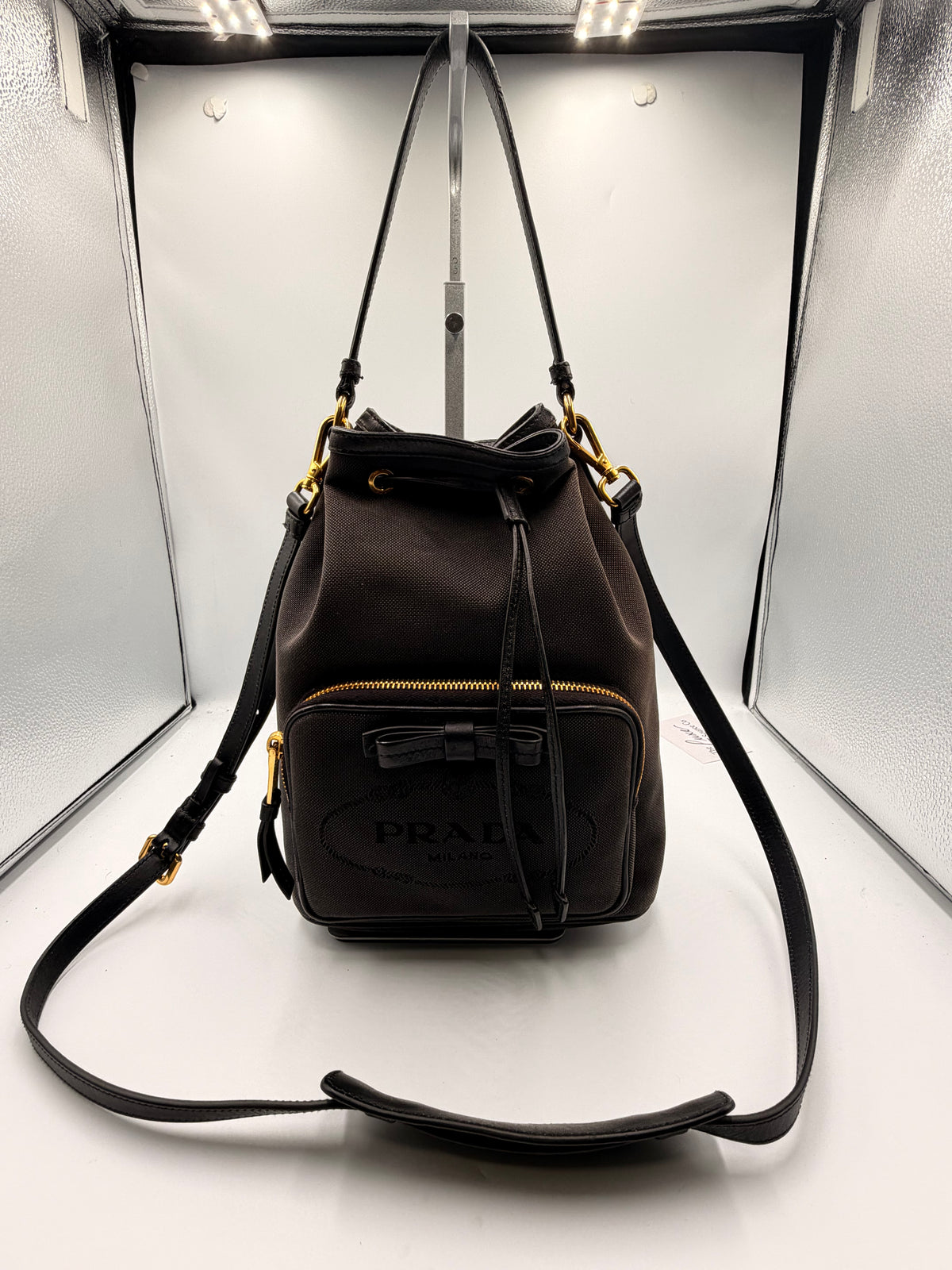 Prada Black Nylon Logo Bucket Bag