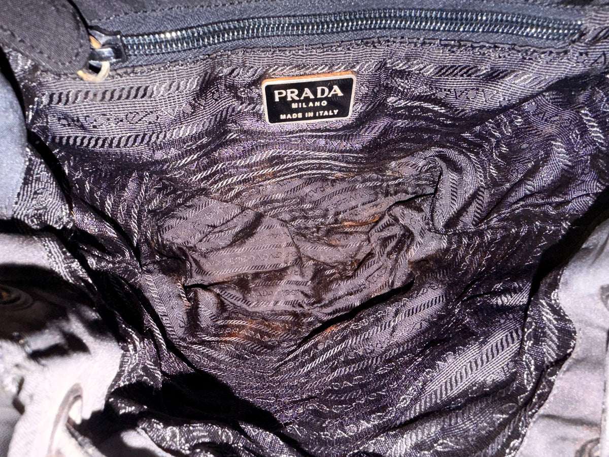 Prada Black Quilted Nylon Backpack with Leather Trim