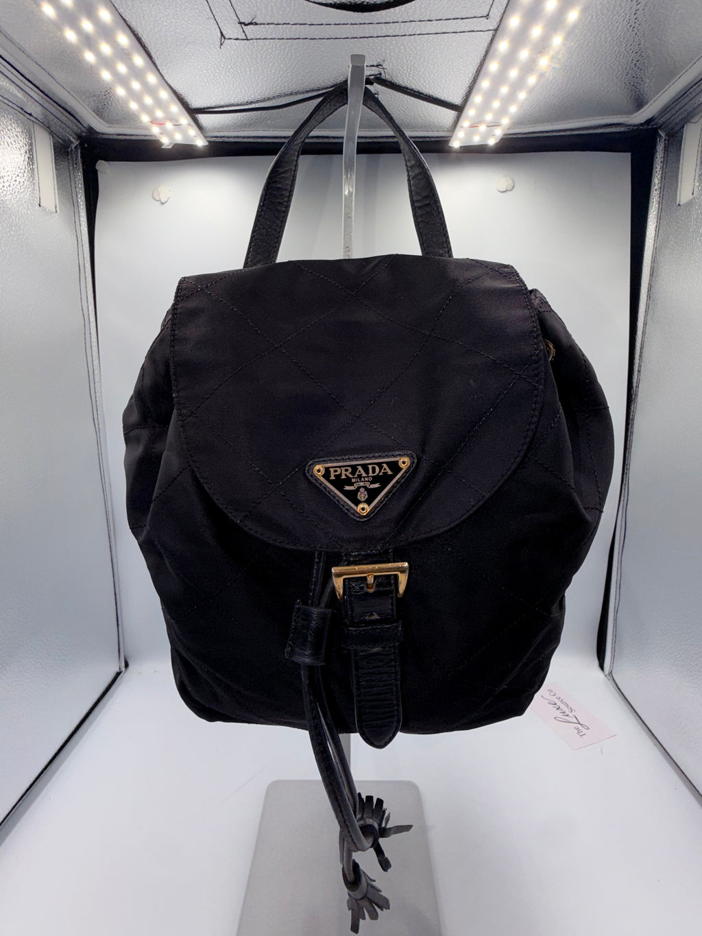 Prada Black Quilted Nylon Backpack with Leather Trim