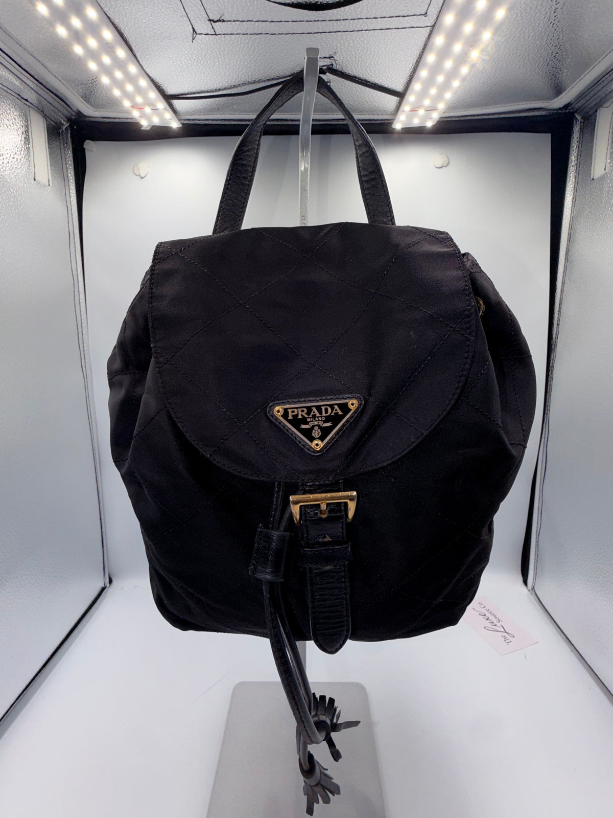 Prada Black Quilted Nylon Backpack with Leather Trim