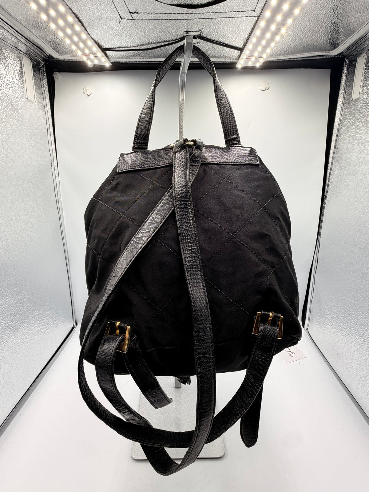 Prada Black Quilted Nylon Backpack with Leather Trim