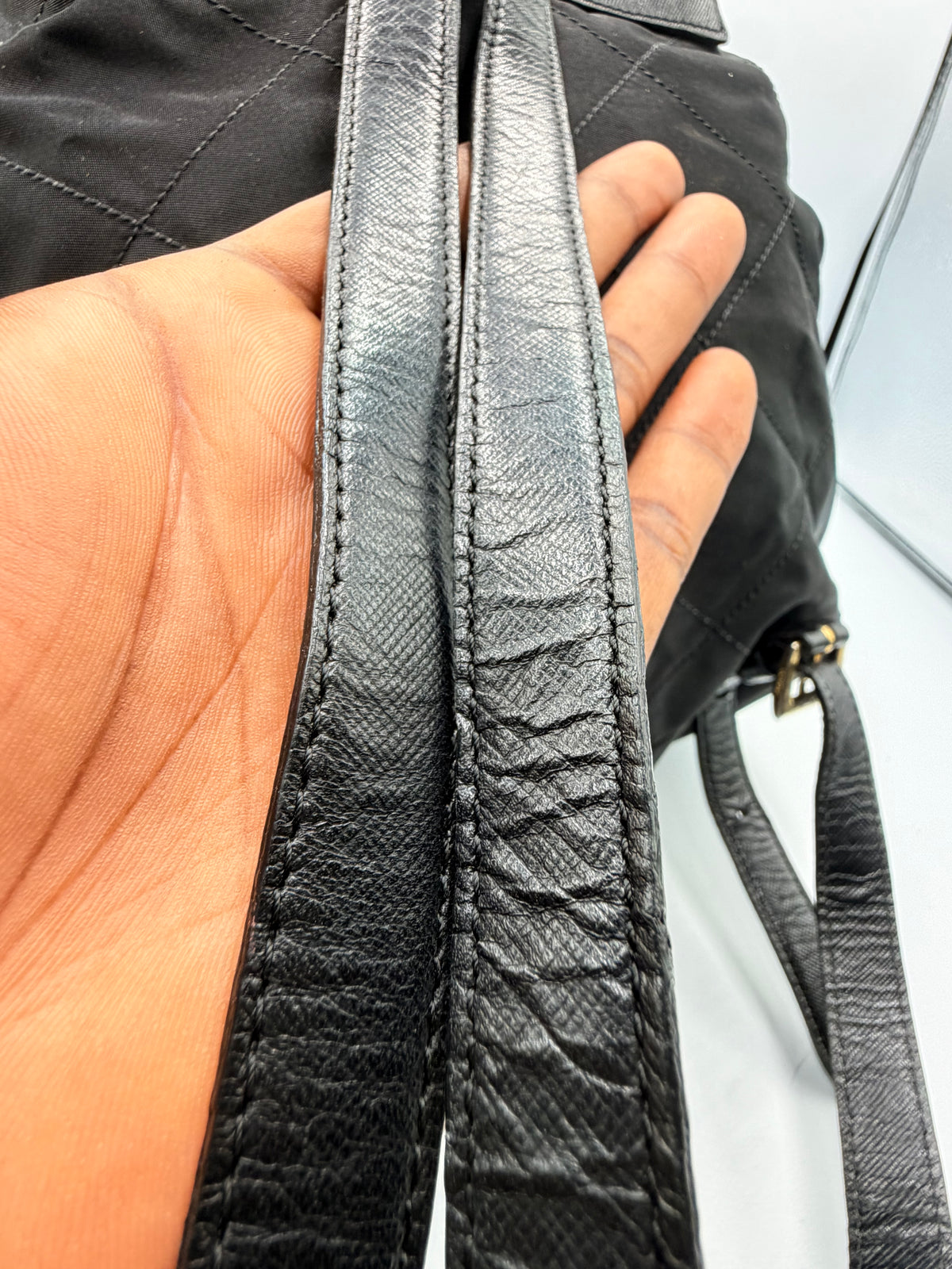 Prada Black Quilted Nylon Backpack with Leather Trim