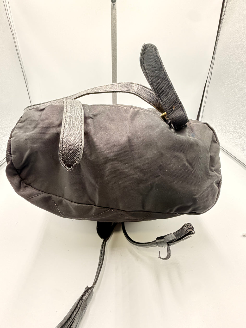 Prada Black Quilted Nylon Backpack with Leather Trim