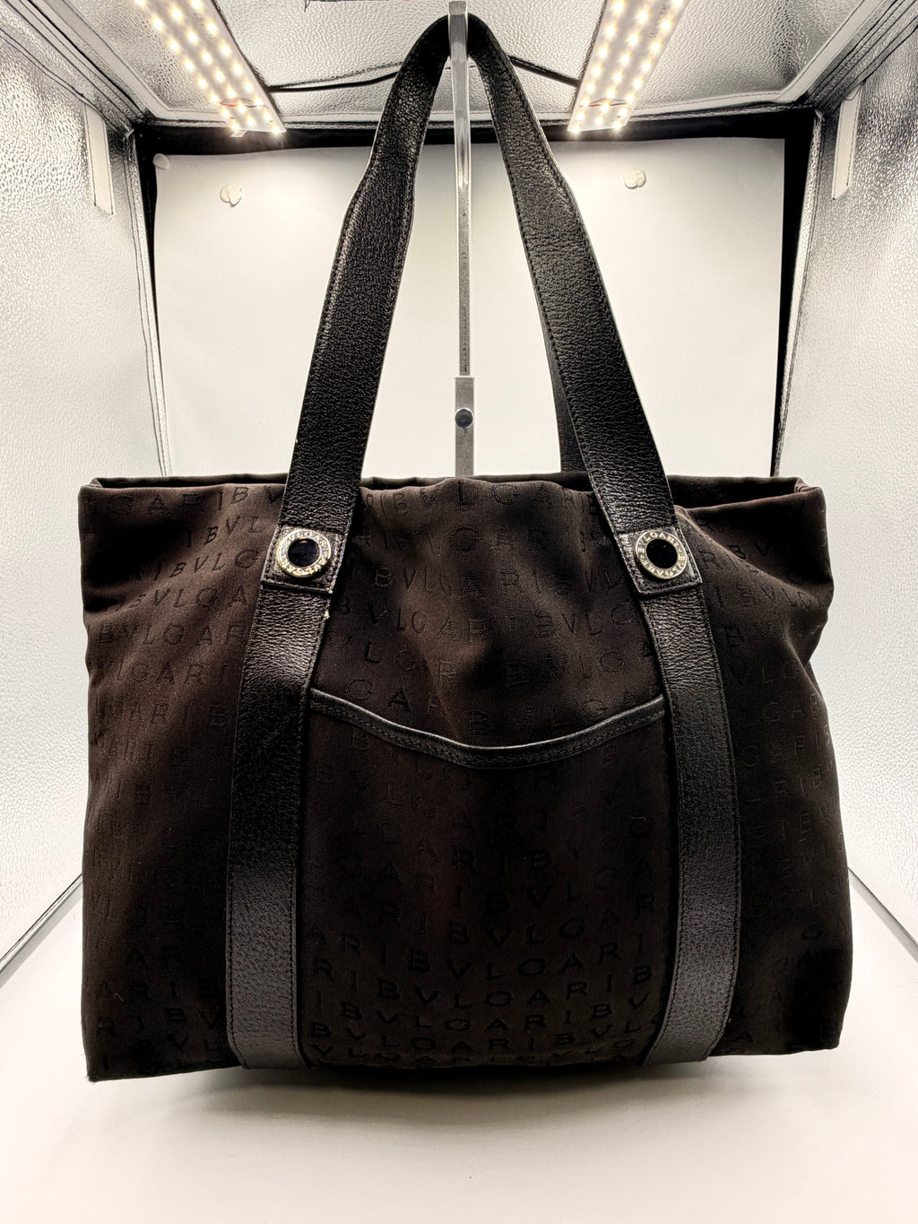 Bvlgari Black Logo Jacquard Tote Bag with Matching Pouch