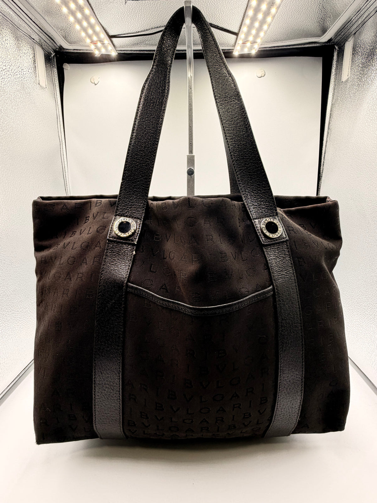 Bvlgari Black Logo Jacquard Tote Bag with Matching Pouch