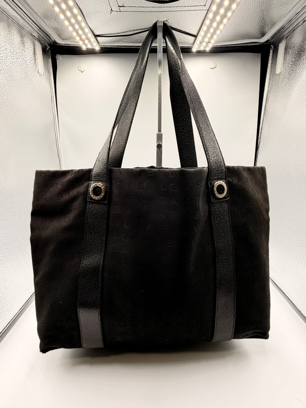 Bvlgari Black Logo Jacquard Tote Bag with Matching Pouch