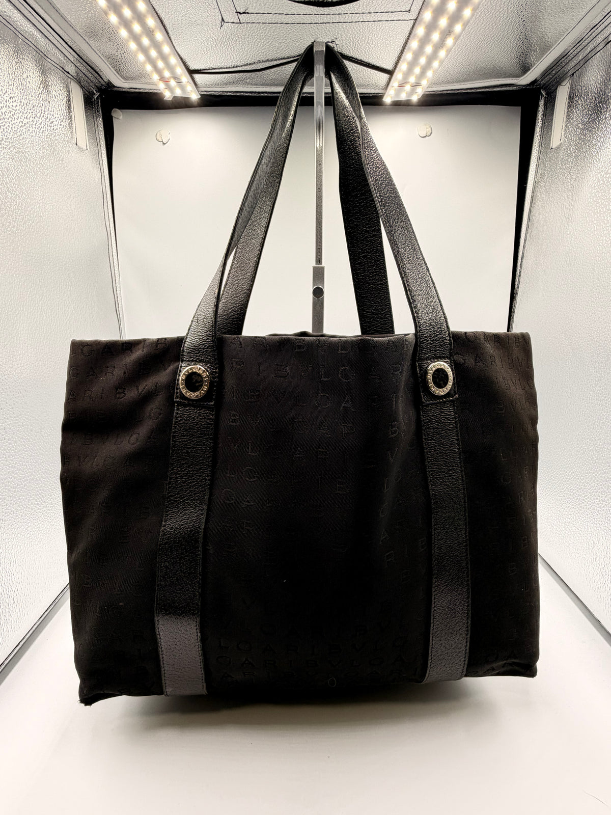 Bvlgari Black Logo Jacquard Tote Bag with Matching Pouch