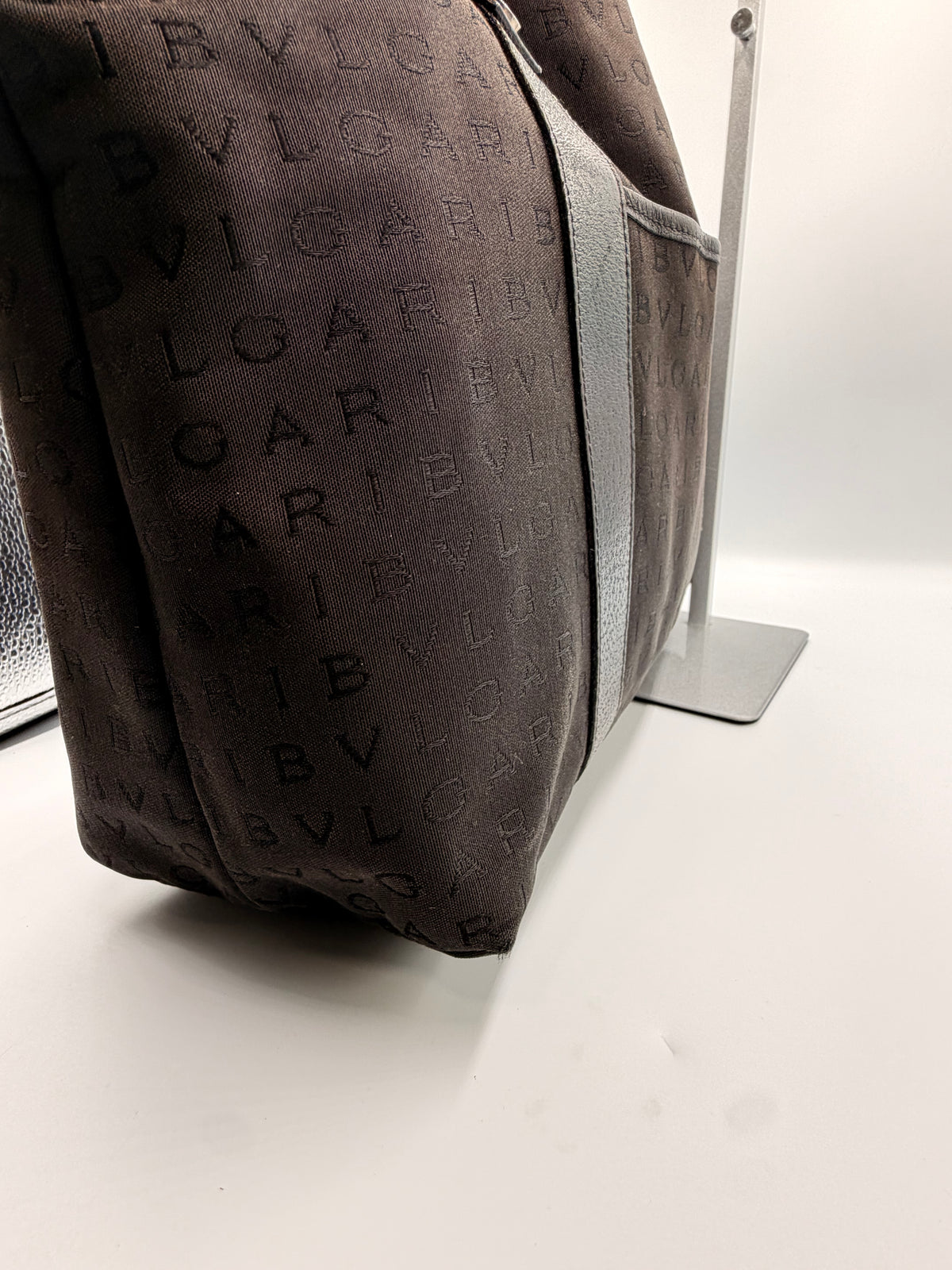 Bvlgari Black Logo Jacquard Tote Bag with Matching Pouch