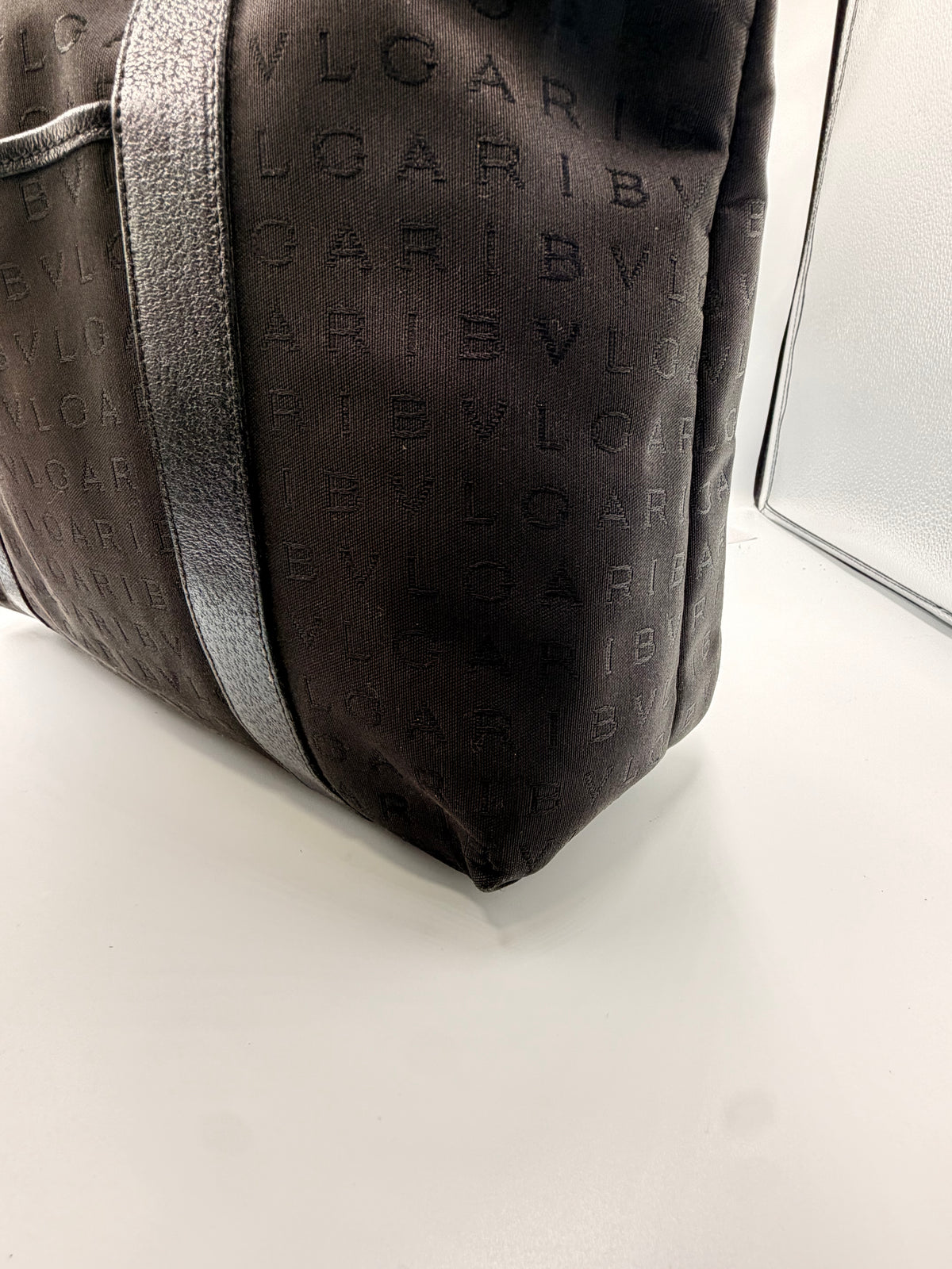 Bvlgari Black Logo Jacquard Tote Bag with Matching Pouch