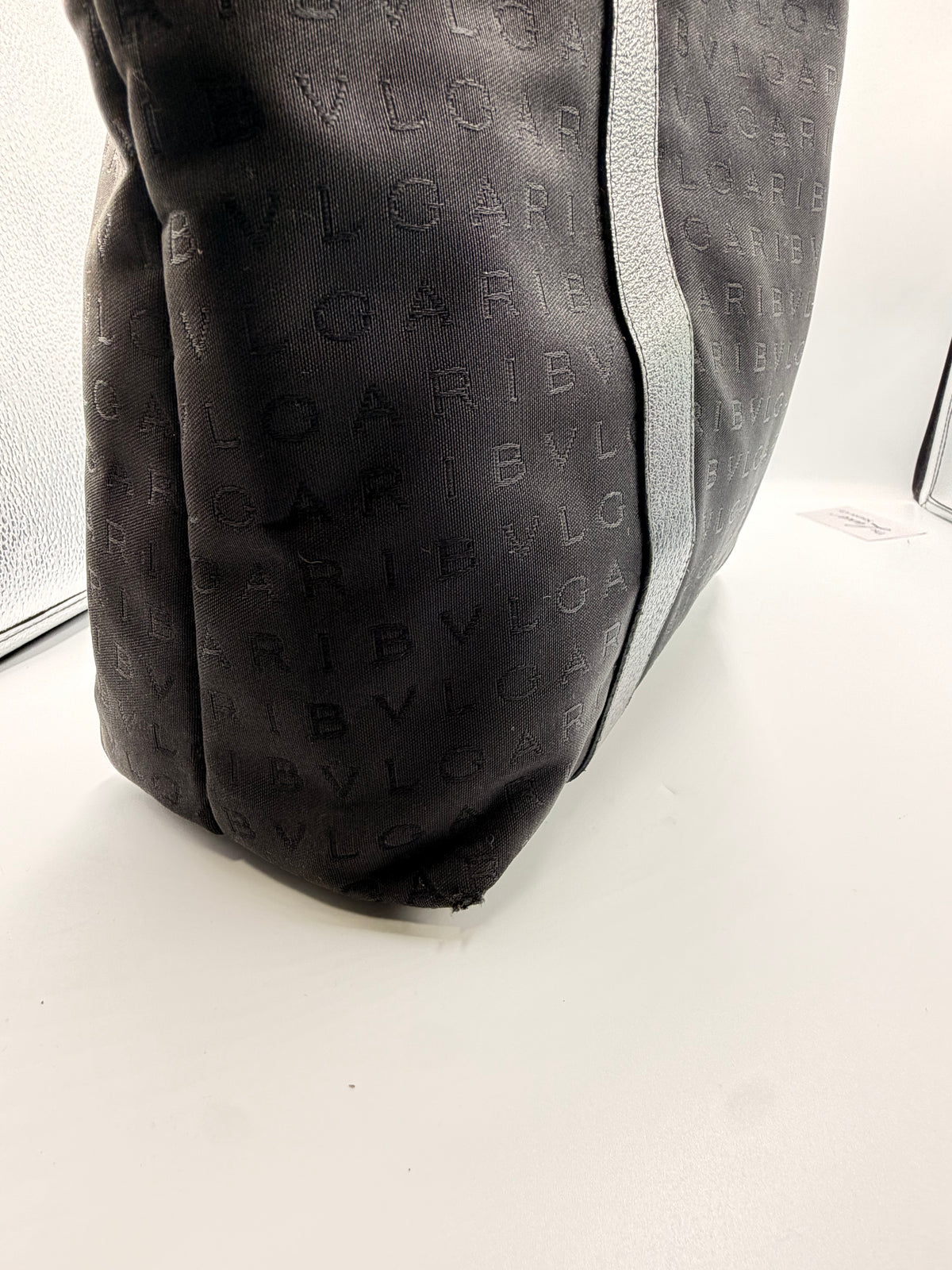 Bvlgari Black Logo Jacquard Tote Bag with Matching Pouch