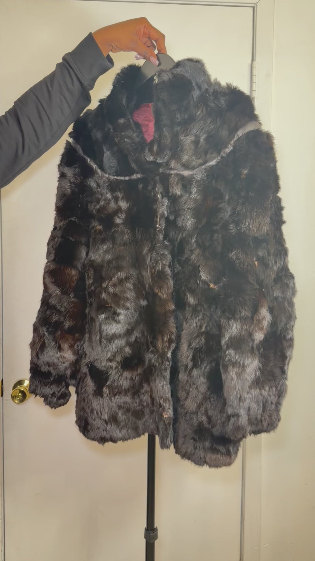 Vintage Mink Fur Coat with Leather Detail – Deep Brown (1X-2X)