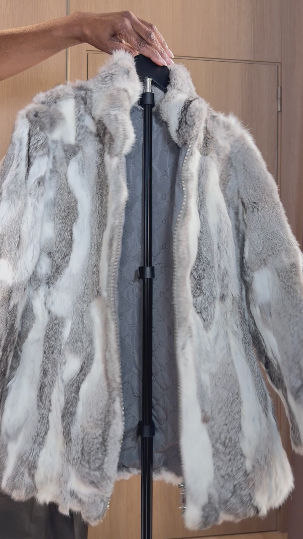 Gray Rabbit Fur Jacket - M - 008